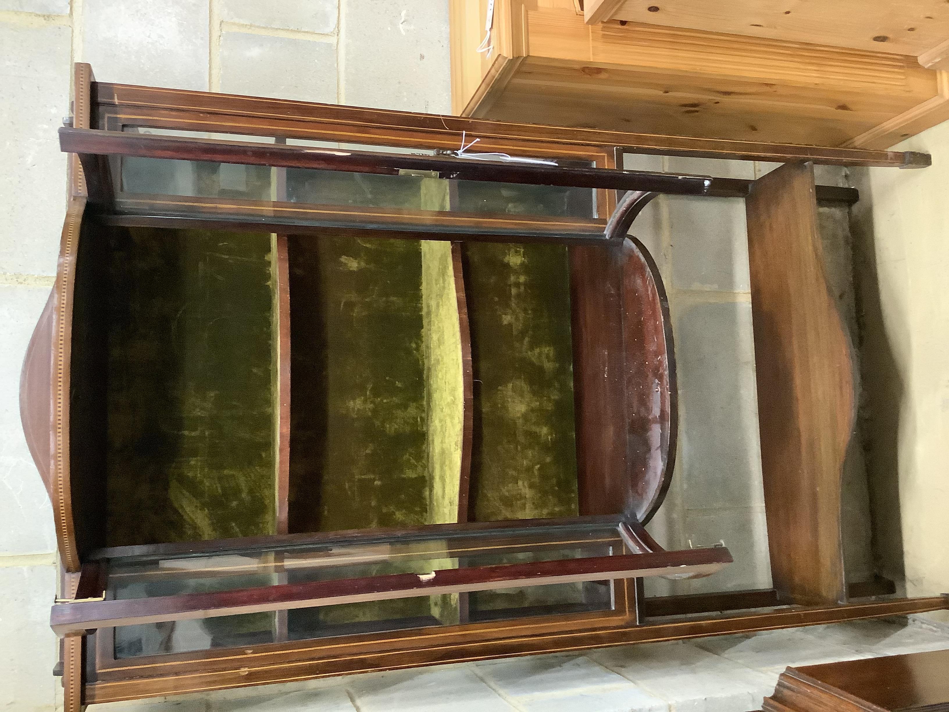 An Edwardian inlaid mahogany bow-fronted display cabinet, width 91cm, depth 40cm, height 166cm